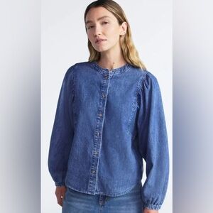 Scoop Women's Cotton Denim Shirt with Blouson Sleeves